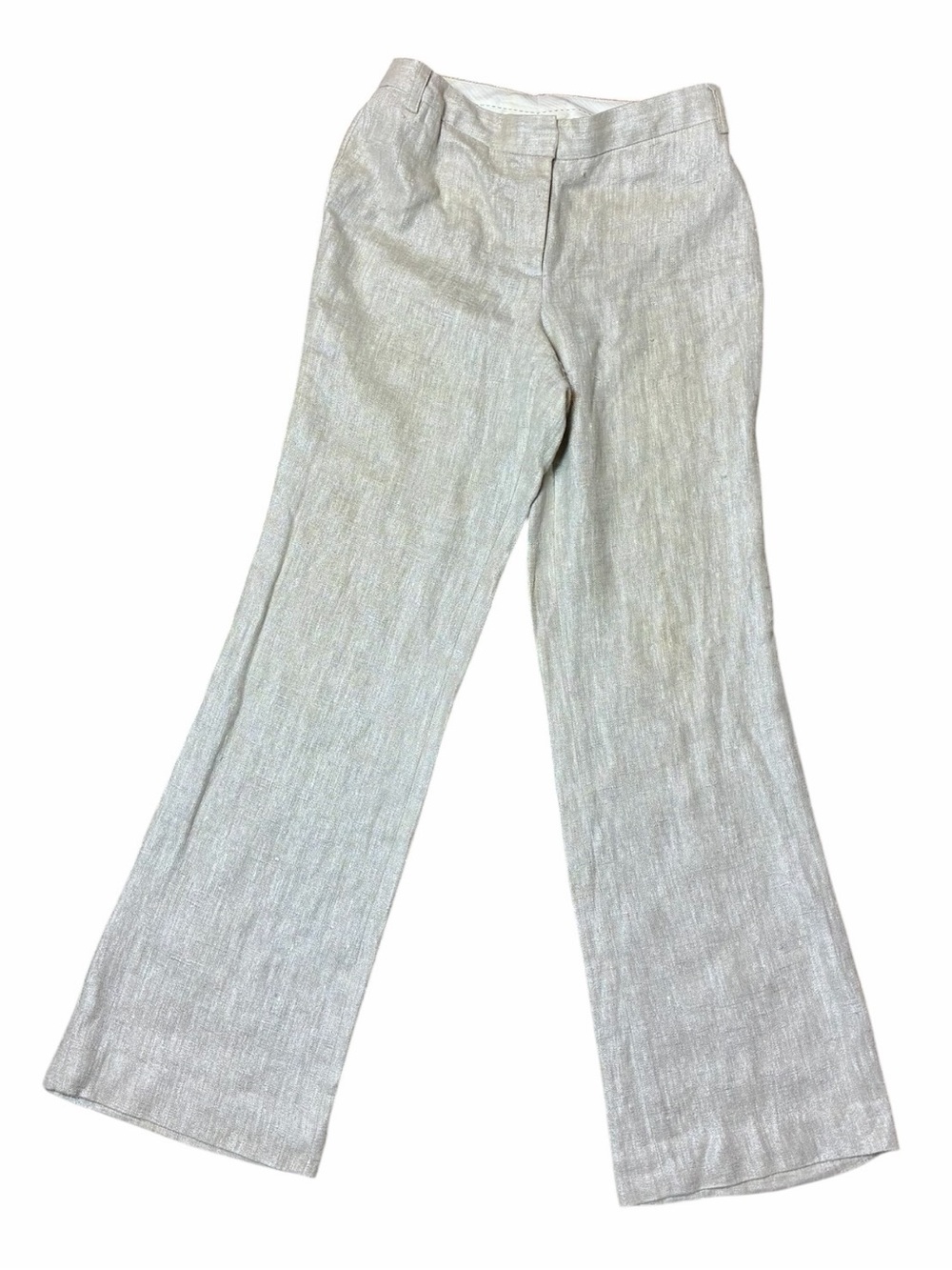 J. Crew City Fit 100% Linen Metallic Flecked Silver Pants Women's Size 12